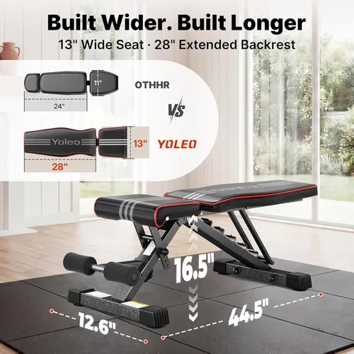 Miniatura 7 de YOLEO Adjustable Weight Bench for Home Gym, ASTM-Certified 827LBS, 98% Pre-Assembled, Foldable Gym Bench with 84 Positions Incline Decline Flat