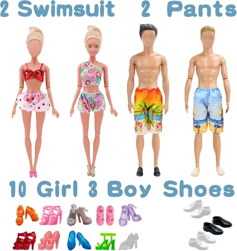 Miniatura 5 de 27 piezas de ropa y accesorios para muñecas de 11.5 pulgadas y 12 pulgadas incluyen 7 atuendos para niños, 7 atuendos para niñas, 3 pares de zapatos