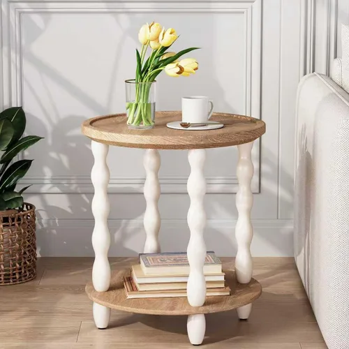 Miniatura 15 de Mesa de centro estilo casa de campo Karlott, mesa de café redonda de estilo campestre francés, mesa de café costera con parte superior desgastada