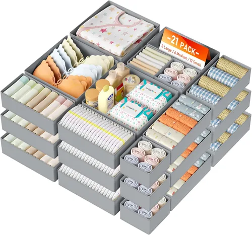 Miniatura 18 de DIMJ Organizador de cajones de ropa – Paquete de 20 contenedores organizadores de cajones de armario para almacenamiento de ropa de bebé, Blanco