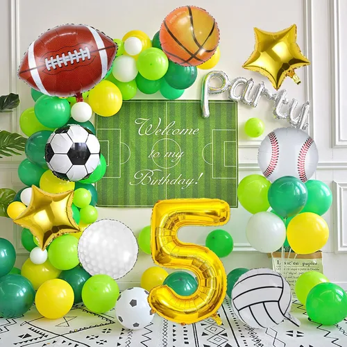 Miniatura 7 de 9 globos deportivos, fútbol, baloncesto, béisbol, voleibol, golf y fútbol, globo de aluminio de Mylar con número de cumpleaños deportivo