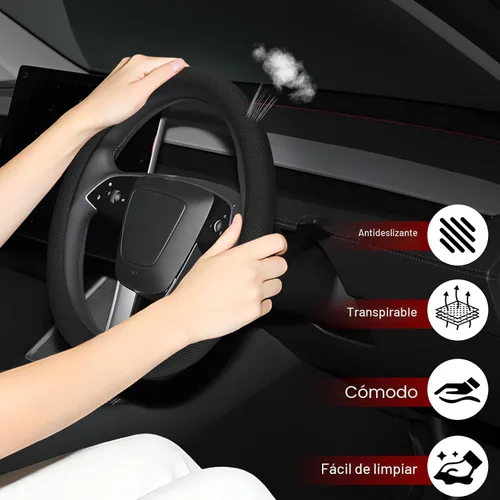 Miniatura 6 de Funda universal de cuero de microfibra para volante de 14.5 a 15 pulgadas, fácil de instalar, antideslizante, transpirable, protector de volante