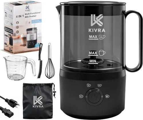 KIVRA Espumador de leche y vaporizador de 11.8 fl oz | Máquina de espuma fría de 4 modos para bebidas frías y calientes | Espumador de leche