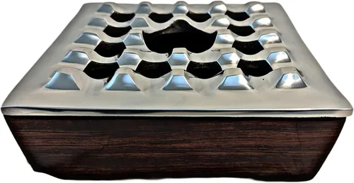 Miniatura 5 de Cenicero con tapa para puros, diseño de madera metálica, ceniceros resistentes al viento para oficina en casa, mesa, exterior, patio, balcón al aire