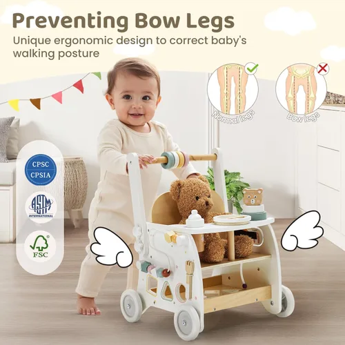 Miniatura 5 de labebe Andador de bebé de madera, Andador de empuje para bebé con muñeca, Andador de actividad con ruedas para niños de 18 meses +, velocidad
