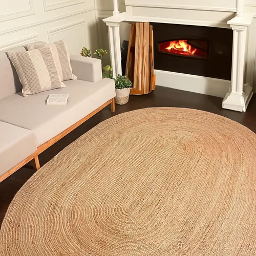 Miniatura 11 de Alfombra de yute tejida a mano de 8 x 10 pies – Alfombra rústica hecha a mano de yute para interiores, diseño sostenible y ecológico que añade