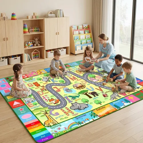 Miniatura 9 de Alfombra de mapa de carreteras, 2.5 x 4 pies, alfombras para niños, para sala de juegos, alfombra de automóvil, alfombra de guardería, alfombra