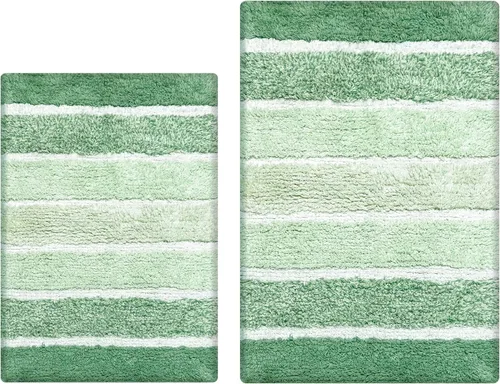 Miniatura 8 de Chardin Home - Juego de tapetes de baño rayados, 100% puro algodón (2 unidades, 24" x 40" y 21" x 34"), con base de látex antiderrapante