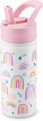 Miniatura 13 de Fanhaw Botella de Agua Aislada para Niños de 18 Oz con Tapa de Pajita – Acero Inoxidable de Doble Pared al Vacío, A Prueba de Fugas, Botellas