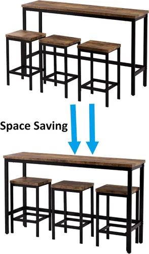 Miniatura 5 de Juego de mesa de comedor de 4 piezas, juego de mesa de comedor de altura de mostrador con 3 taburetes, juego de cocina de pub con reposapiés Marrón