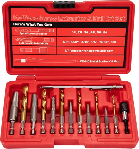 Miniatura 10 de Juego de 11 extractores de pernos profundos en espiral, juego de extractor de tuercas de oreja, extractor de tuercas de llanta para pernos