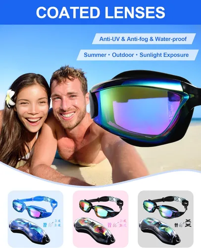 Miniatura 2 de Flutesan Paquete de 6 gafas de natación sin fugas, gafas de protección completa para hombres, mujeres, jóvenes, protección UV, a prueba de niebla
