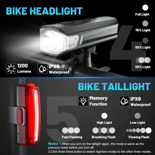 Miniatura 4 de APECYC Bike Lights USB-C Rechargeable Bicycle Front Headlight and Rear Taillight with 4+5 Light Modes, Waterproof Bike Light Set for Night Riding