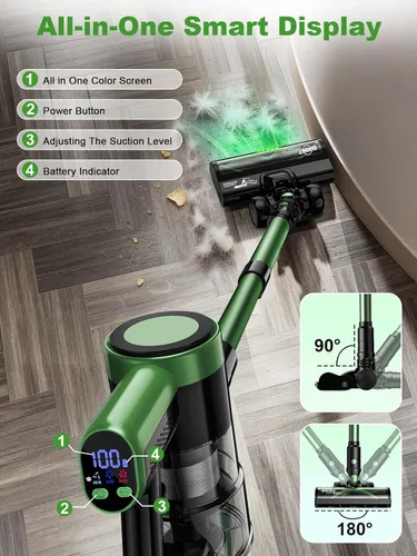 Miniatura 3 de Aspiradora inalámbrica, aspiradoras de 58 Kpa para el hogar, aspiradora de palo de 55 minutos con autoservicio y pantalla LED, antienredos y carga