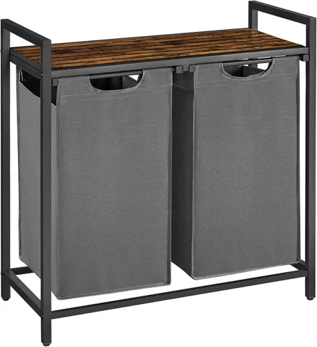 VASAGLE cesto para la ropa, cesta de lavandería, clasificador de ropa con 2 bolsas extraíbles y tiradores, estante, estructura metálica, 2 x 12.1