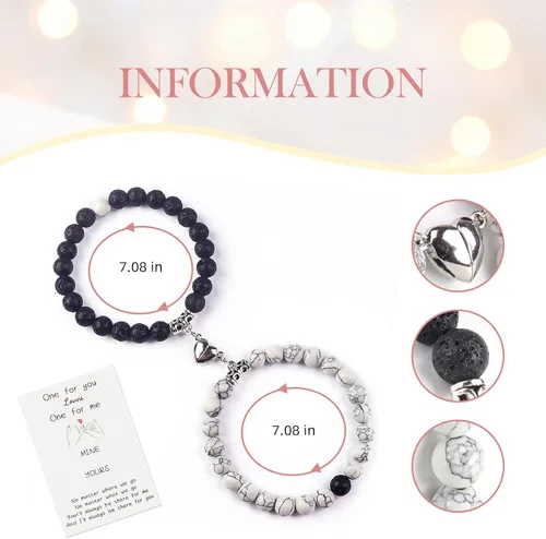 Miniatura 2 de 2 PCS Magnetic Couples Bracelets, Natural Stone Energy Stone Beads Bracelet Set His and Hers Long Distance Relationship Bracelet for Boyfriend