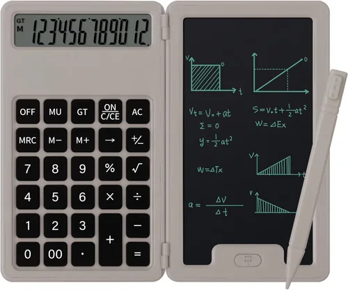 Miniatura 10 de Calculadora básica portátil de escritorio, mini calculadoras pequeñas con bloc de notas de escritura y lápiz capacitivo, más ligera y portátil, Negro
