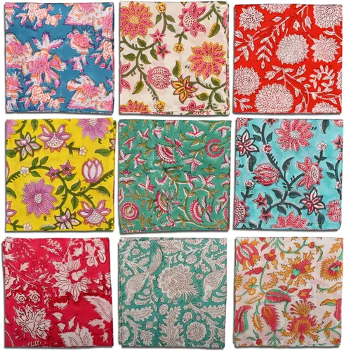 Miniatura 10 de DIYANAIMPEX 10 Servilletas de Tela de Algodón con Estampado en Bloque a Mano Hechas a Mano Tamaño 16x16 Pulgadas Estampadas Decoración del Hogar