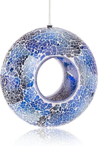 Miniatura 15 de VCUTEKA Comedero para Pájaros de Mosaico Tipo Fly Through para Exterior Colgante con Recipiente de Vidrio de Forma Redonda para Atraer Más Aves
