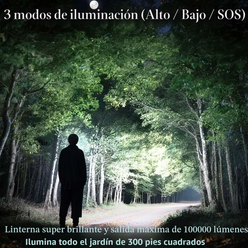 Miniatura 2 de Linternas recargables de alto lúmenes, 100000 LM, batería de 5000 mAh con pantalla LCD, 3 modos, zoomable e impermeable IP67, para camping, pasear