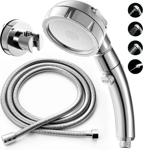 Miniatura 12 de Marbrasse Cabezal de ducha de alta presión, cabezal de ducha de mano de 3 ajustes con botón de encendido y apagado completo e interruptor para Cromo