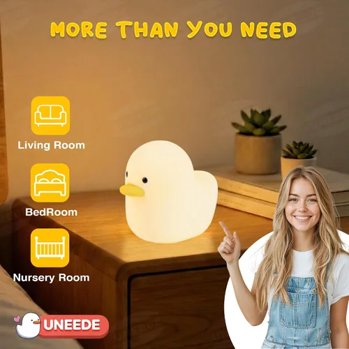 Miniatura 7 de UNEEDE Luz Nocturna LED Benson, Linda Luz Nocturna de Animal Pato de Silicona para Guardería Lámpara de Mesa Recargable Lámpara de Mesita de Noche