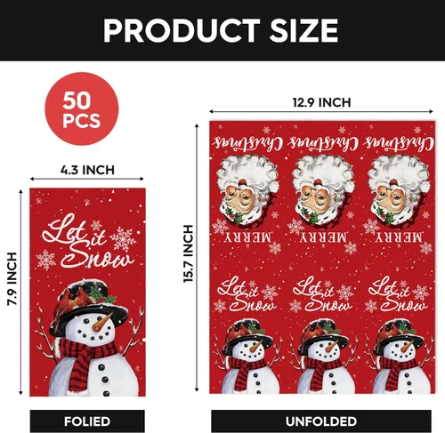 Miniatura 6 de Horaldaily 100 servilletas decorativas de papel desechables de Navidad, muñeco de nieve rojo para fiesta, almuerzo, cena, cocina, baño, Navidad