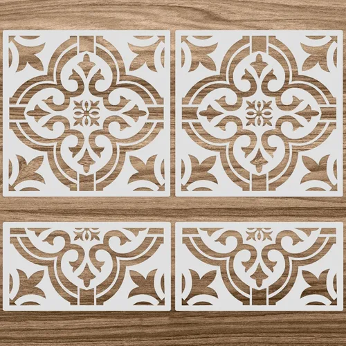 Miniatura 10 de Zonon 4 Piezas Plantillas de Azulejos Reutilizables para Suelo 12 x 12 Pulgadas Plantillas de Pared Plantillas de Patrón de Azulejos Plantillas
