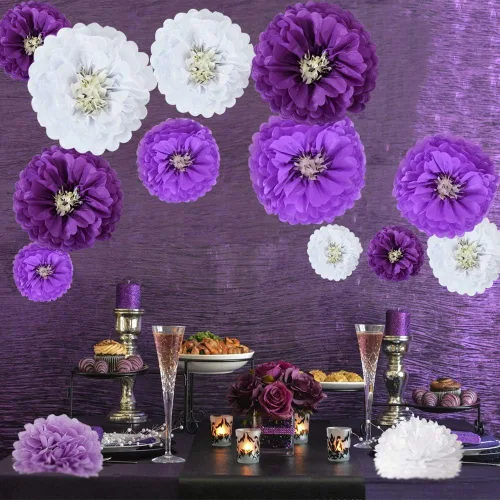 Miniatura 4 de BEISHIDA Flores de papel de seda para colgar, color lavanda, morado y blanco, flores de papel, manualidades para Halloween, boda, cumpleaños, baby