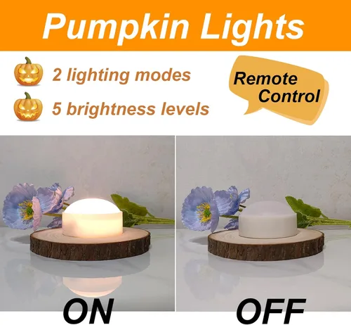 Miniatura 6 de Paquete de 4 luces de calabaza de Halloween con control remoto y temporizador, luz LED parpadeante brillante que funciona con pilas, juego de velas