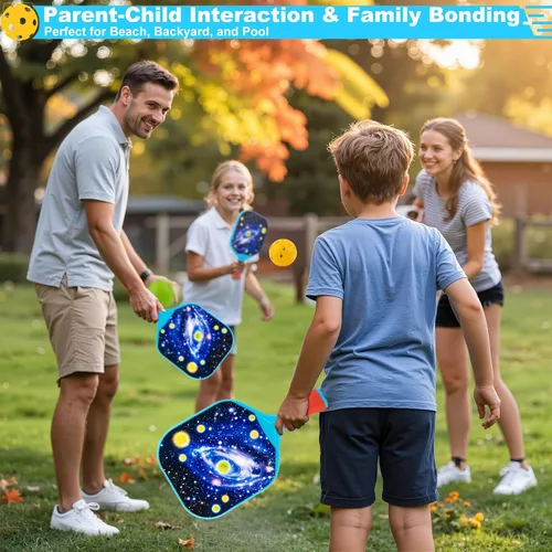 Miniatura 3 de Foayex Juego de 2 palas de pickleball para niños, juegos al aire libre, juguetes para patio, playa, piscina, campamento, viajes, regalos