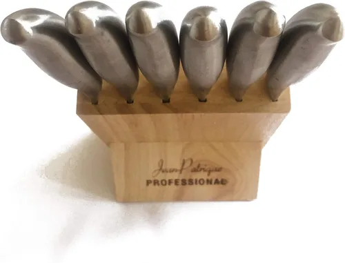 Miniatura 9 de Jean-Patrique Juego de cuchillos de cocina con bloque – Juego de 6 cuchillos de acero inoxidable con soporte de madera – Aptos para lavavajillas