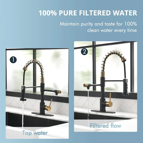 Miniatura 3 de GIMILI Grifo de agua potable negro y dorado 3 en 1 estilo comercial desplegable con filtro de una sola manija para sistema de filtración de agua
