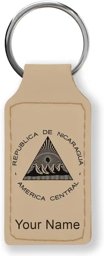 Miniatura 25 de LaserGram Llavero rectangular, bandera de Nicaragua, grabado personalizado incluido, Bambú