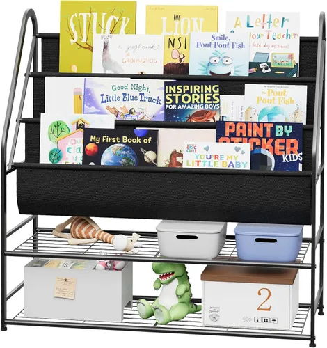 Miniatura 9 de aboxoo Estantería independiente para niños, para sala de estar, estantes de libros de 32 pulgadas con 4 bolsillos profundos, organizador de libros