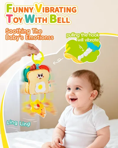 Miniatura 3 de Jollybaby Juguete de Vibración y Tracción para Bebé - Juguetes Sensoriales Colgantes para Tiempo Boca Abajo para Asiento de Auto, Cochecito, Cuna