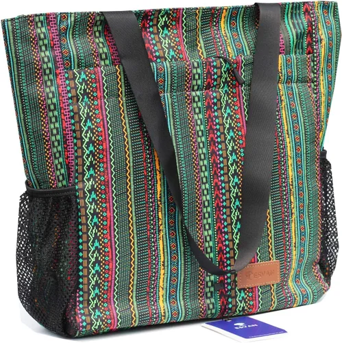 Miniatura 4 de ESVAN Bolsa de hombro grande con múltiples bolsillos para gimnasio, viajes, playa, uso diario