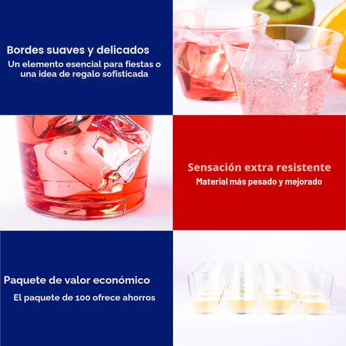 Miniatura 3 de JOLLY CHEF Vasos de plástico desechables transparentes de 9 onzas, paquete de 100 vasos de plástico transparente, vasos de fiesta resistentes, vasos
