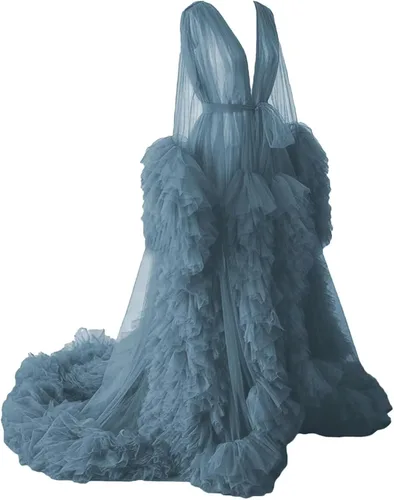 Yexinbridal Bata de maternidad de tul para sesión de fotos, vestido largo hinchado para novia, vestido de lencería ilusión