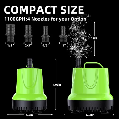 Miniatura 3 de FREESEA Bomba de agua sumergible para fuente: Bomba de sumidero pequeña de 1100 GPH 100W para estanque al aire libre, hidropónica, estatuaria