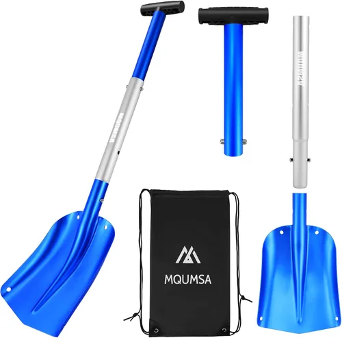 Pala de nieve portátil telescópica de aluminio colorida para coche, ajustable, edición extendida (Azul + Plata)