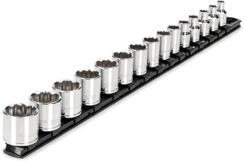 TEKTON Juego de llaves de vaso de 12 puntos poco profundas de 3/8 pulgadas con riel, 15 piezas (1/4-1 pulg.) | SHD91111