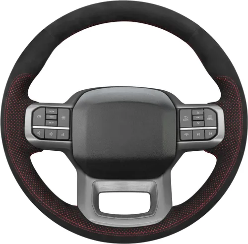 Miniatura 27 de MEWANT Funda de volante de automóvil brillante de fibra de carbono y gamuza cosida a mano para Ford F-150 2021-2023 / F-150 Lightning 2022-2023