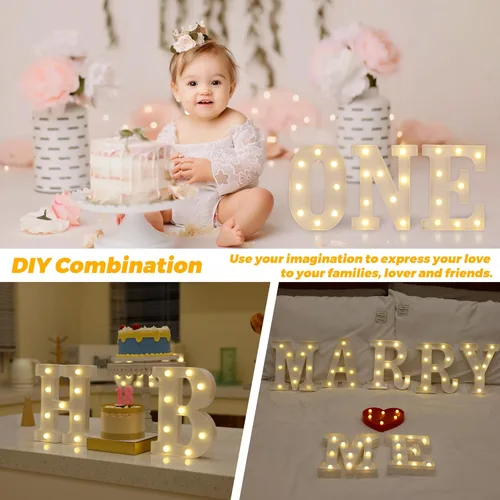 Miniatura 4 de Letrero LED de Marquesina con Letras Iluminadas, Letrero del Alfabeto Iluminado, Luces LED de Letras con Batería para Luz Nocturna, Boda