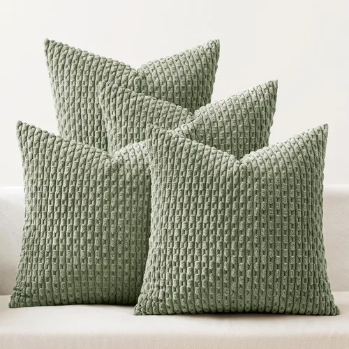 Miniatura 8 de MIULEE - Juego de 4 fundas de almohada suaves para sofá, decorativas, estilo bohemio, con rayas, fundas de almohada de corduroy, decoración rústica