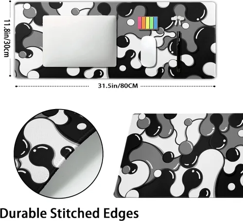 Miniatura 2 de Alfombrilla de ratón XL Negro Blanco Gris Anime Genial Geométrica Japonesa Extendida para Escritorio 80X30cm Base de Goma Antideslizante Borde