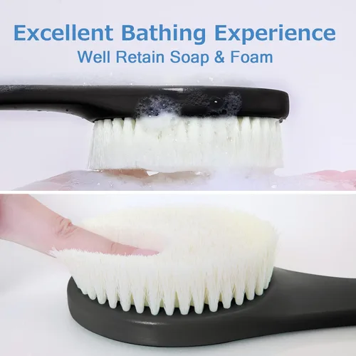 Miniatura 2 de Cepillo de espalda de mango largo para ducha, depurador de cerdas suaves para la ducha, ergonómico curvado de mango largo, cepillo de baño
