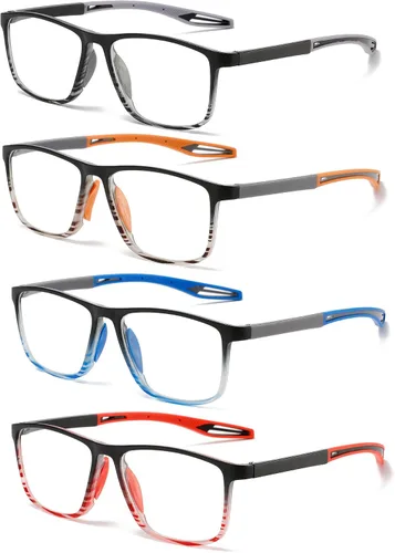 Miniatura 9 de Gafas de lectura para hombre, 2 pares, estilo deportivo, cómodas y flexibles, con bloqueo de luz azul, lectores para hombres Amarillo y rojo