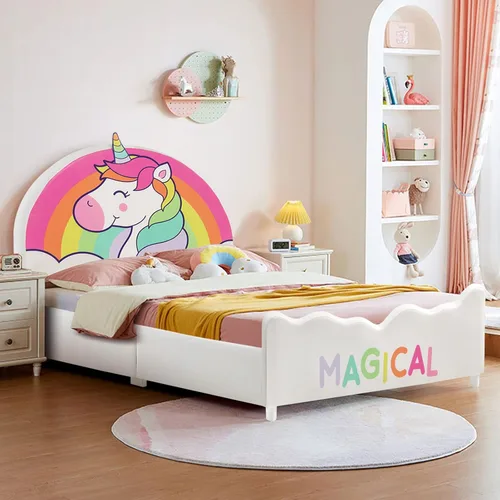Miniatura 10 de Costzon Armazones de Cama Individual para Niños, Plataforma de Cama Individual Tapizada de Madera con Soporte de Listones, Cabecera y Pie de Cama