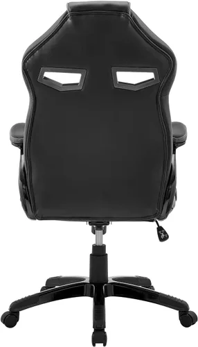 Miniatura 6 de Armen Living Aspect - Silla ajustable para juegos de carreras en piel sintética negra y malla gris oscuro con almohada de apoyo lumbar